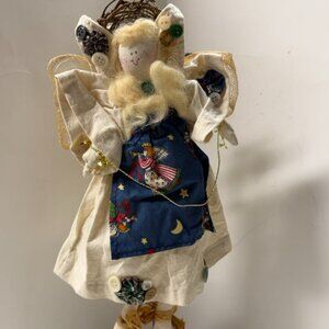 Primitive Vintage Cloth Rag Angel Cottage Core Country Folk Art Handmade 13"